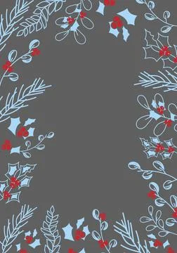 Vector. Merry Christmas and Happy New Year floral background, copy space. Stock Illustration