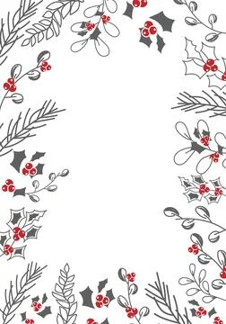 Vector. Merry Christmas and Happy New Year floral background, copy space. Stock Illustration