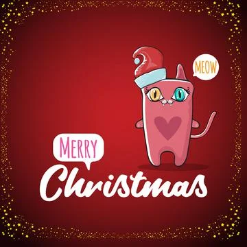 Vector Merry Christmas funky greeting card or banner with kawaii cute Santa Stock Illustration