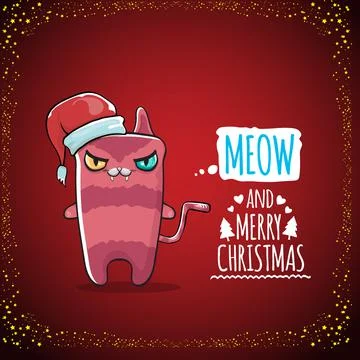 Vector Merry Christmas funky greeting card or banner with kawaii cute Santa Stock Illustration