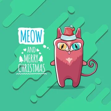 Vector Merry Christmas funky greeting card or banner with kawaii cute Santa Stock Illustration