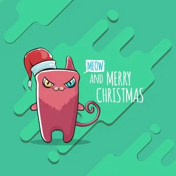 Vector Merry Christmas funky greeting card or banner with kawaii cute Santa Stock Illustration