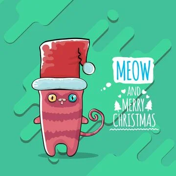 Vector Merry Christmas funky greeting card or banner with kawaii cute Santa Stock Illustration