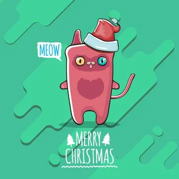 Vector Merry Christmas funky greeting card or banner with kawaii cute Santa Stock Illustration