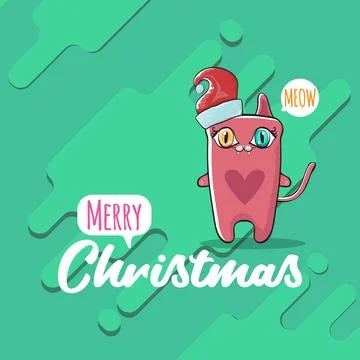 Vector Merry Christmas funky greeting card or banner with kawaii cute Santa Stock Illustration