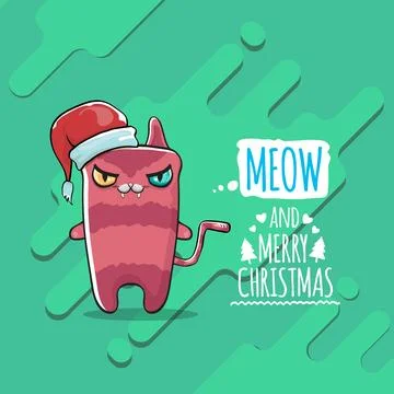 Vector Merry Christmas funky greeting card or banner with kawaii cute Santa Stock Illustration