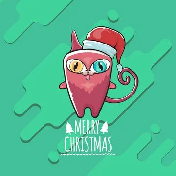 Vector Merry Christmas funky greeting card or banner with kawaii cute Santa Stock Illustration
