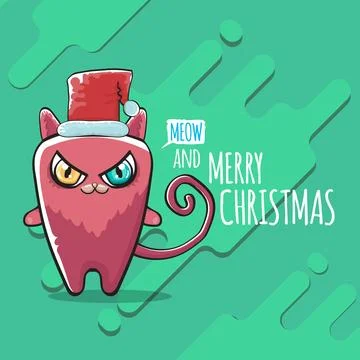 Vector Merry Christmas funky greeting card or banner with kawaii cute Santa Stock Illustration