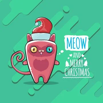 Vector Merry Christmas funky greeting card or banner with kawaii cute Santa Stock Illustration