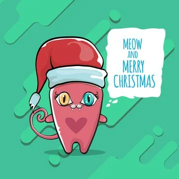 Vector Merry Christmas funky greeting card or banner with kawaii cute Santa Stock Illustration