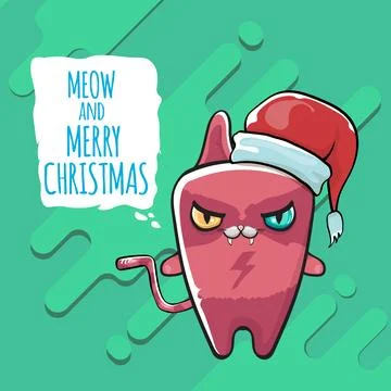 Vector Merry Christmas funky greeting card or banner with kawaii cute Santa Stock Illustration
