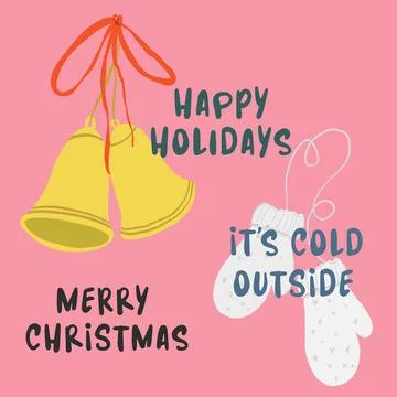 Vector Merry Christmas interior poster with bells and lettering. Hand painted Illustrazione stock