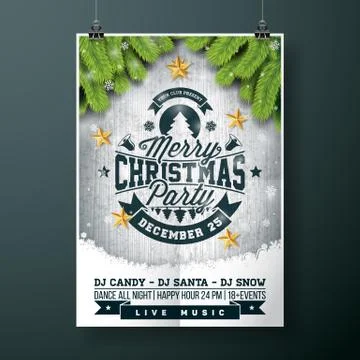 Vector Merry Christmas Party design with holiday typography elements and gold Stock Illustration