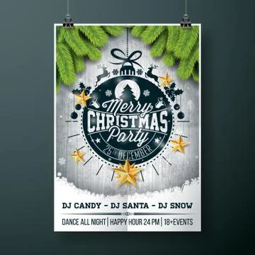 Vector Merry Christmas Party design with holiday typography elements and gold Stock Illustration