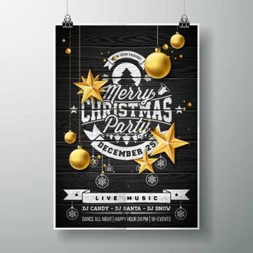 Vector Merry Christmas Party design with holiday typography elements and gold Stock Illustration