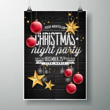 Vector Merry Christmas Party design with holiday typography elements and gold Stock Illustration