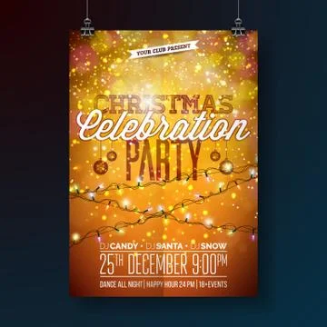 Vector Merry Christmas Party Design with Holiday Typography Elements and Light Stock Illustration