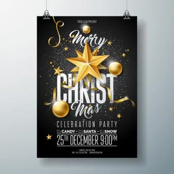 Vector Merry Christmas Party Flyer Illustration with Holiday Typography Elements 스톡 일러스트