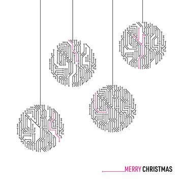 Vector merry christmas printed circuit board card 스톡 일러스트