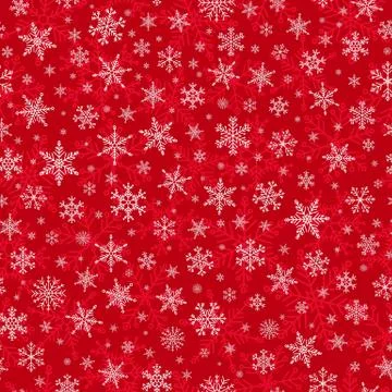 Vector Merry Christmas seamless pattern with snowflakes on red. Stock Illustration