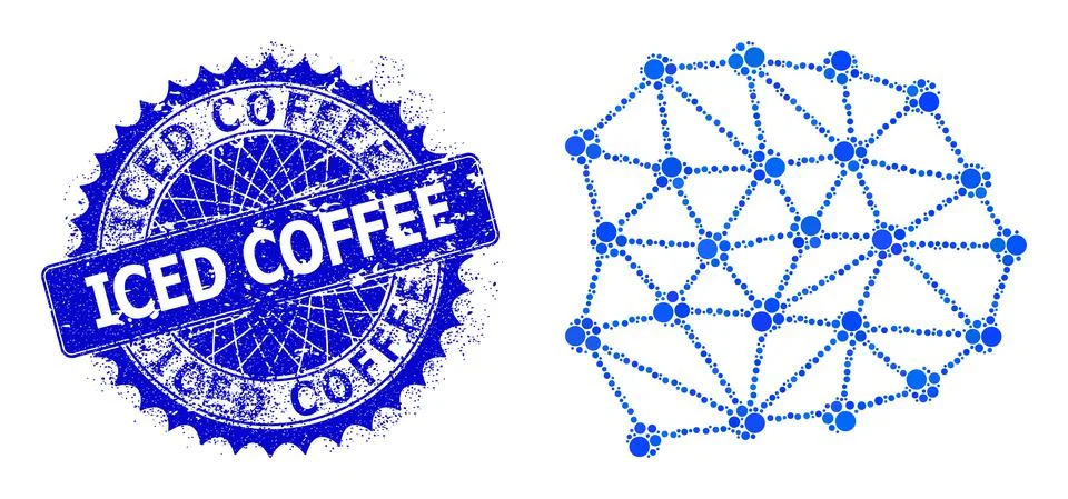 Vector Mesh Collage of Dots and Scratched Iced Coffee Stamp Seal Stock Illustration