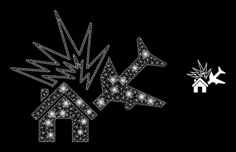 Vector Mesh Net Airplane Disaster with Glitter Network Flashes Stock Illustration