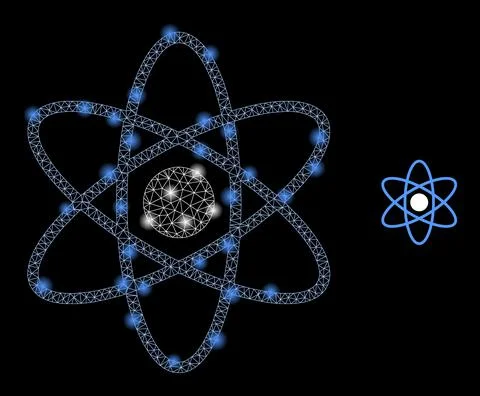 Vector Mesh Net Atom with Glowing Constellation Flashes 스톡 일러스트