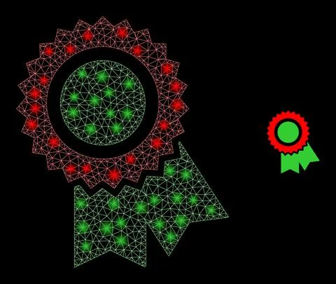 Vector Mesh Net Award Seal with Illumitated Carcass Flashes Stock Illustration