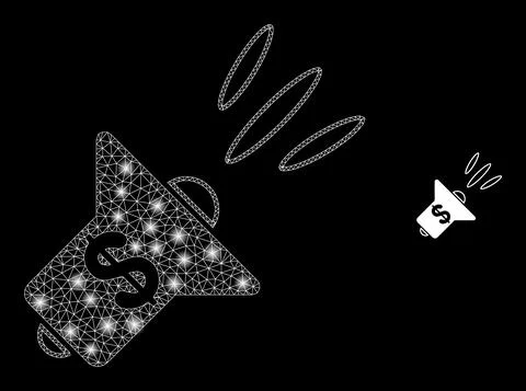 Vector Mesh Net Banking Advertising Megaphone with Shiny Carcass Stars Stock Illustration