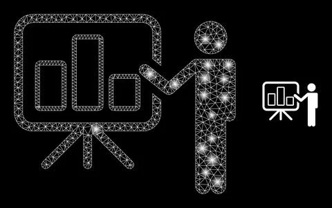 Vector Mesh Net Bar Chart Public Report with Bright Wire Frame Flares イラスト素材