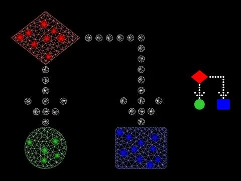 Vector Mesh Net Block Diagram with Majestic Constellation Flashes Stock Illustration