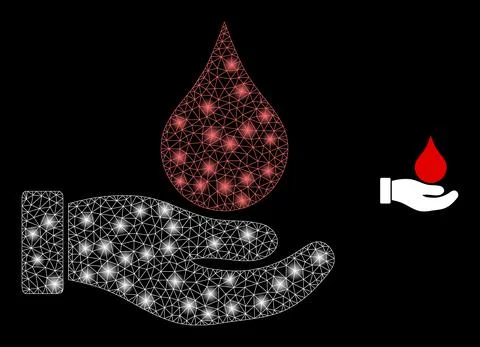 Vector Mesh Net Blood Donation Hand with Shiny Constellation Flashes Illustrazione stock