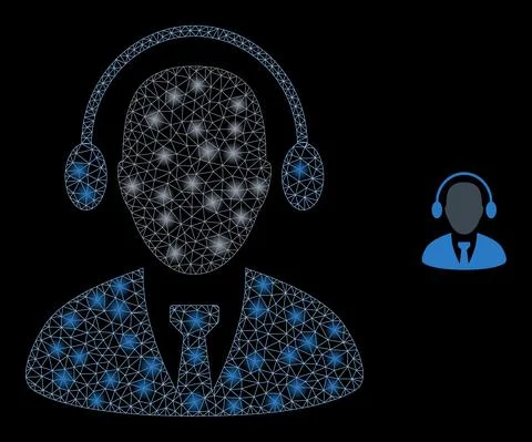 Vector Mesh Net Call Center Agent with Shiny Network Flares Stockillustratie