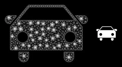 Vector Mesh Net Car with Light Wire Frame Spots Ilustración de archivo