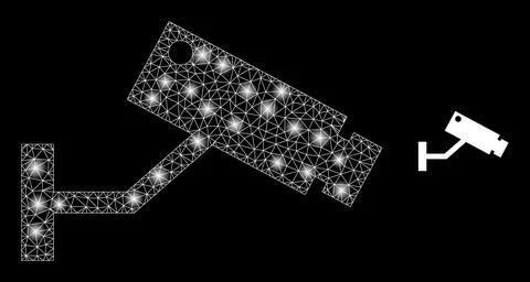 Vector Mesh Net CCTV Camera with Glowing Carcass Flares Stock Illustration