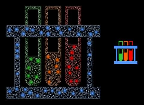 Vector Mesh Net Chemical Test Tubes with Shiny Network Flashes Stock Illustration