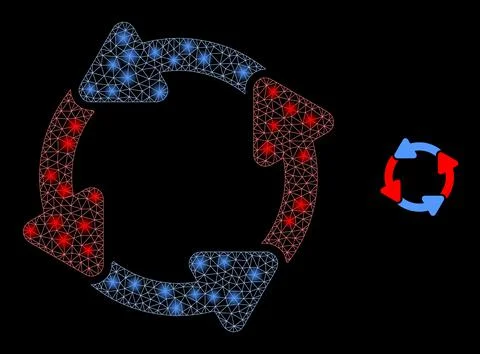 Vector Mesh Net Circulation Arrows with Bright Constellation Stars Stock Illustration