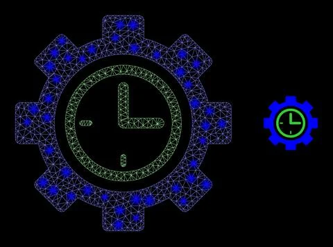 Vector Mesh Net Clock Setup Wheel with Glare Wire Frame Flashes Stock Illustration