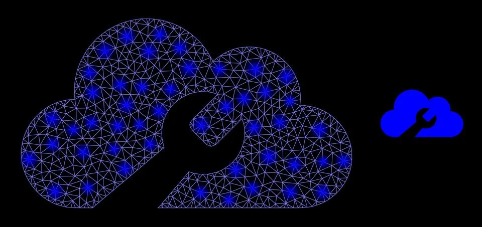Vector Mesh Net Cloud Wrench with Bright Constellation Flashes Stock Illustration