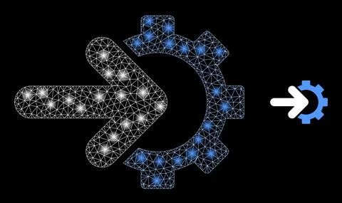 Vector Mesh Net Cog Arrow Integration with Glowing Network Flares Stock Illustration