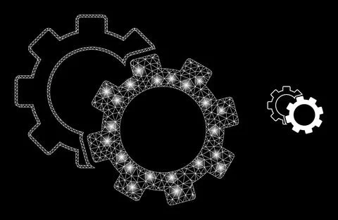 Vector Mesh Net Cogs with Glare Wire Frame Flares Stock Illustration
