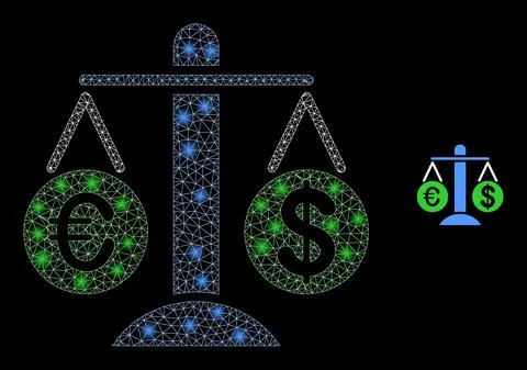 Vector Mesh Net Compare Euro Dollar with Glowing Constellation Spots Illustrazione stock