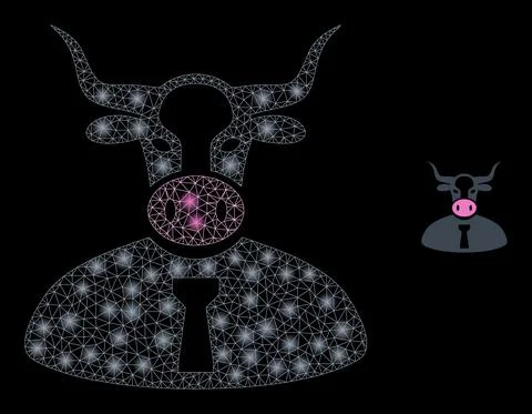 Vector Mesh Net Cow Boss with Magic Network Flares Stock Illustration