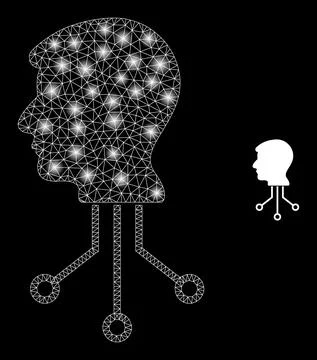 Vector Mesh Net Cyborg Head Contacts with Glare Constellation Flashes Stock Illustration