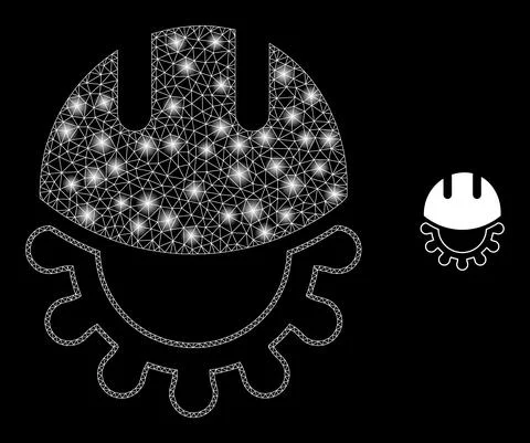 Vector Mesh Net Development Helmet with Majestic Wire Frame Flashes Illustrazione stock