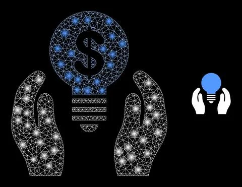Vector Mesh Net Dollar Bulb Care Hands with Glitter Constellation Flashes Stock Illustration