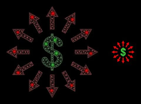 Vector Mesh Net Dollar Emission with Light Constellation Stars 库存插图