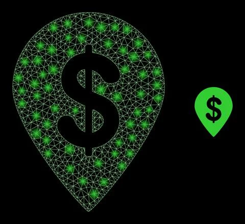 Vector Mesh Net Dollar Map Marker with Magic Network Flashes Stock Illustration