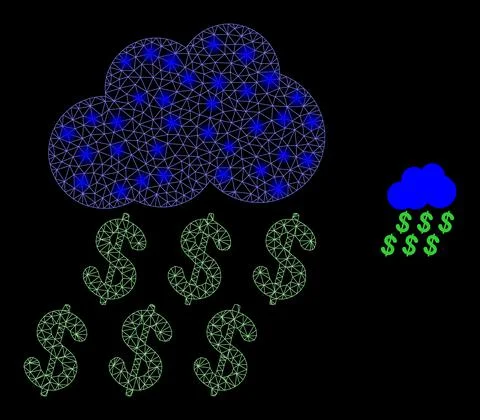 Vector Mesh Net Dollar Rain Cloud with Light Wire Frame Dots Illustrazione stock
