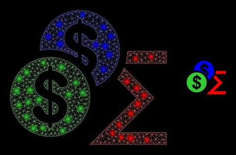 Vector Mesh Net Dollar Sum with Glitter Wire Frame Stars 스톡 일러스트